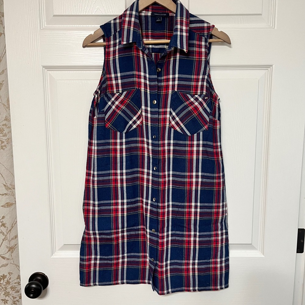 Tommy Hilfiger Plaid Sleeveless Dress Button‎ Up Shirt Dress Size 4